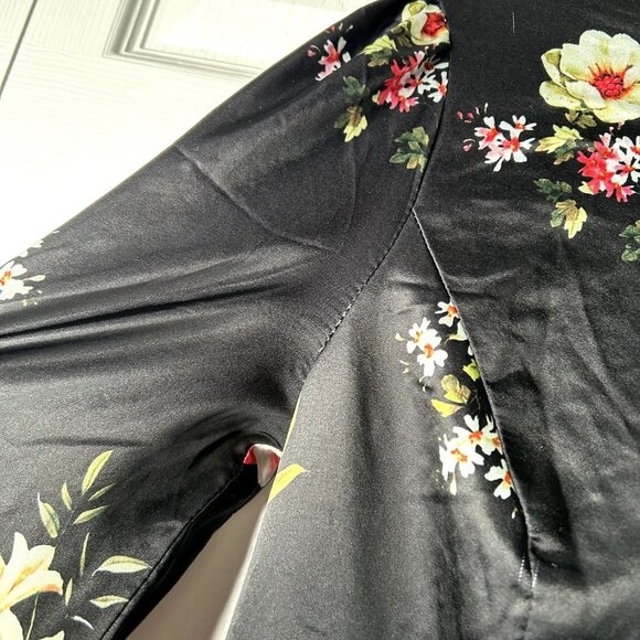 IEENA for Mac Duggal Belted Black Floral Print Long Sleeve Gown Women's Size 6 - Picture 9 of 16